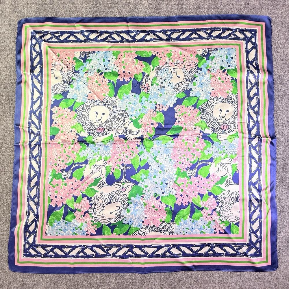 Lilly Pulitzer Silk Scarf Starlight Navy Lydia The Lion w/ matching Ring - IOB